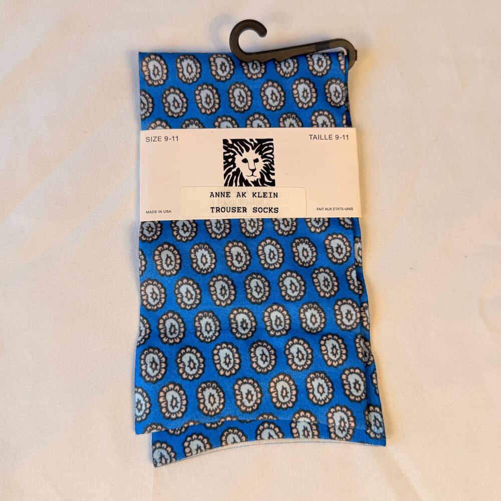 Vintage Anne Klein Blue Printed Trouser Socks Size 9–11 NWT